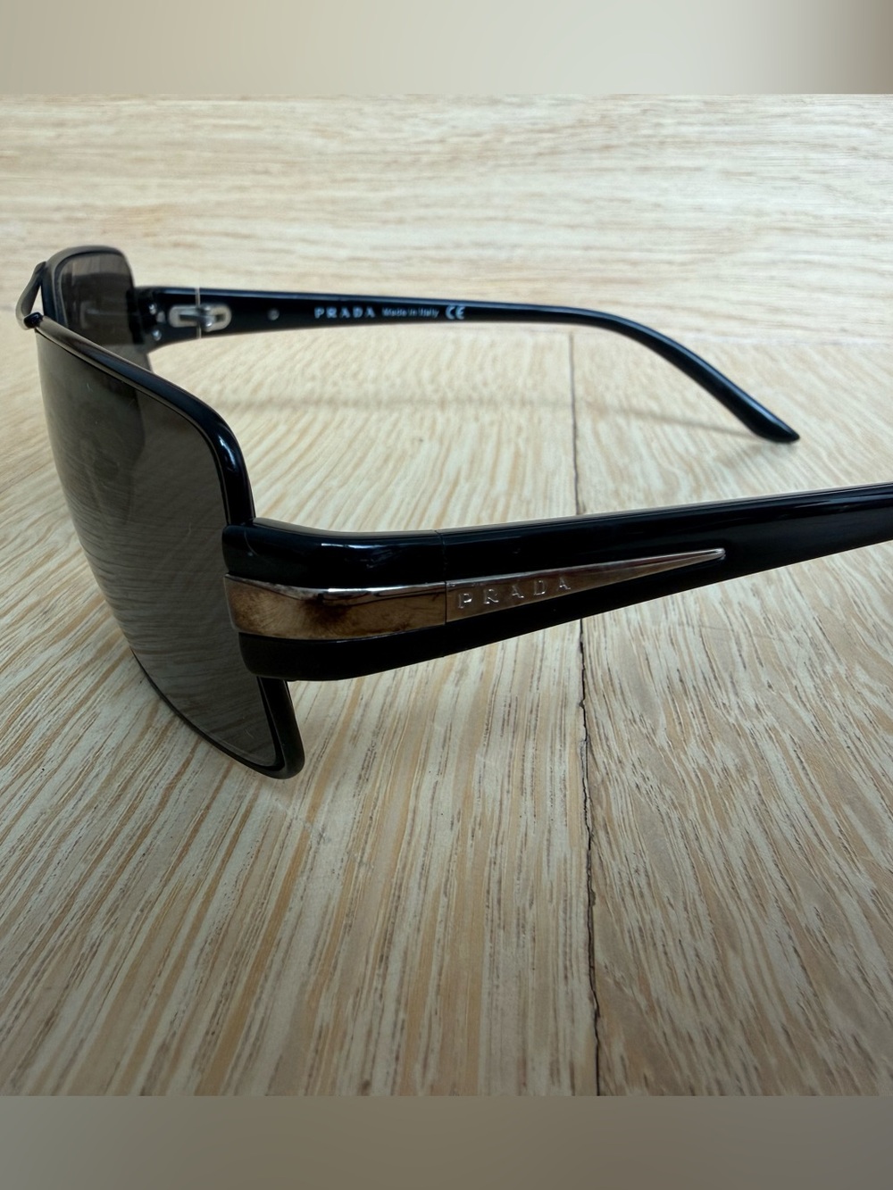 Authentic Prada Mens Black and Gold Rectangular Sunglasses - Picture 8 of 11